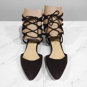 Via Spiga Surina Black Suede Lace Up Flats, Pointed Toe Shoes, Size 9M